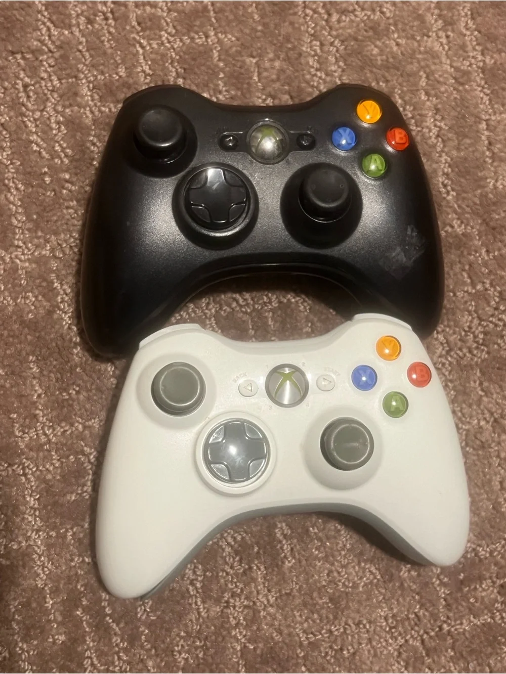 Lot of 2 Genuine Microsoft Xbox 360 Wireless Controllers Black & White OEM